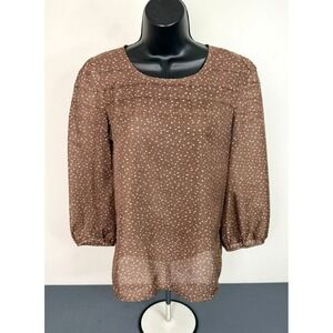 Ann Taylor Loft Size XS Women's Printed 3/4 Sleeve Pleated Blouse Brown Office